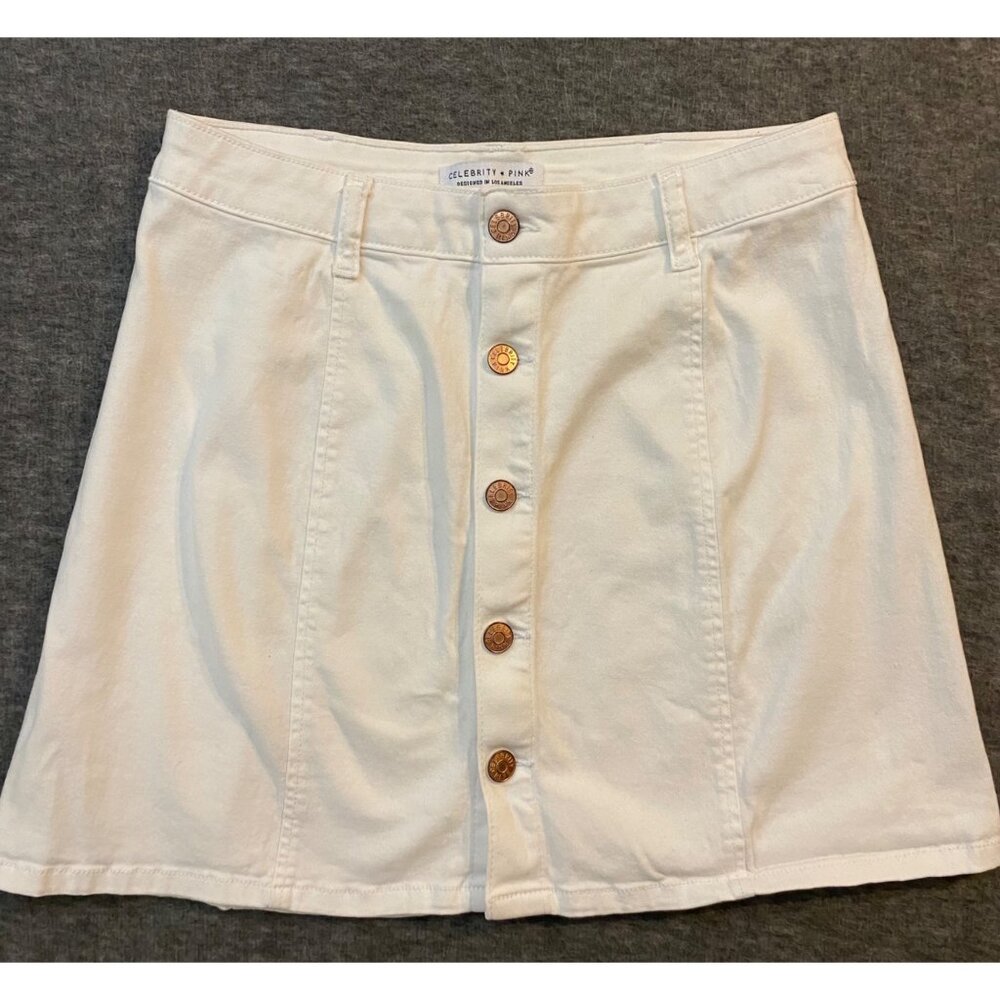 Celebrity‎ Pink White Button-Front Mini Skirt 9/29 Cotton/Spandex Blend Designed